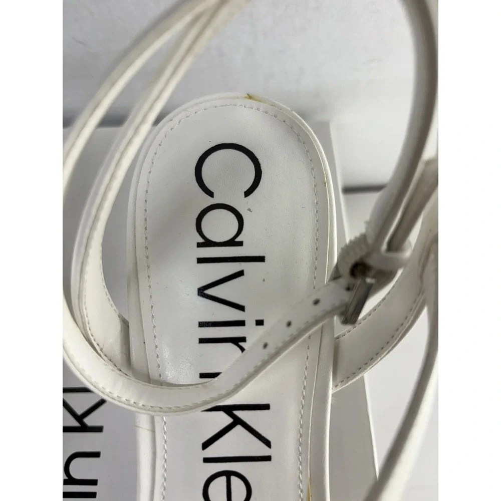 Calvin Klein Women's Iryna White Ankle Strappy White Faux Leather Heels Size 10M - Picture 7 of 9